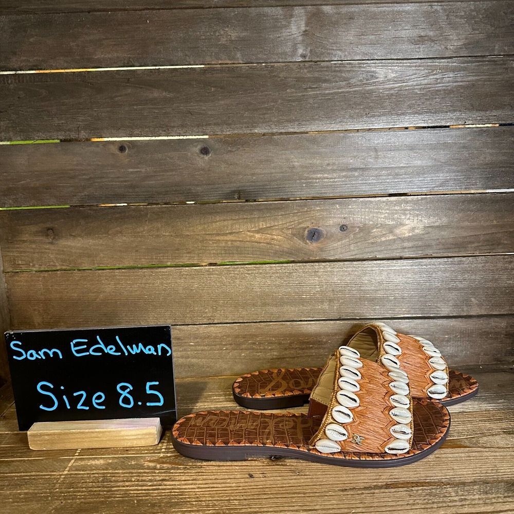 New NWOB Womens Sam Edelman Gale Shell Woven Brown Slides Sandals Size 8.5 M